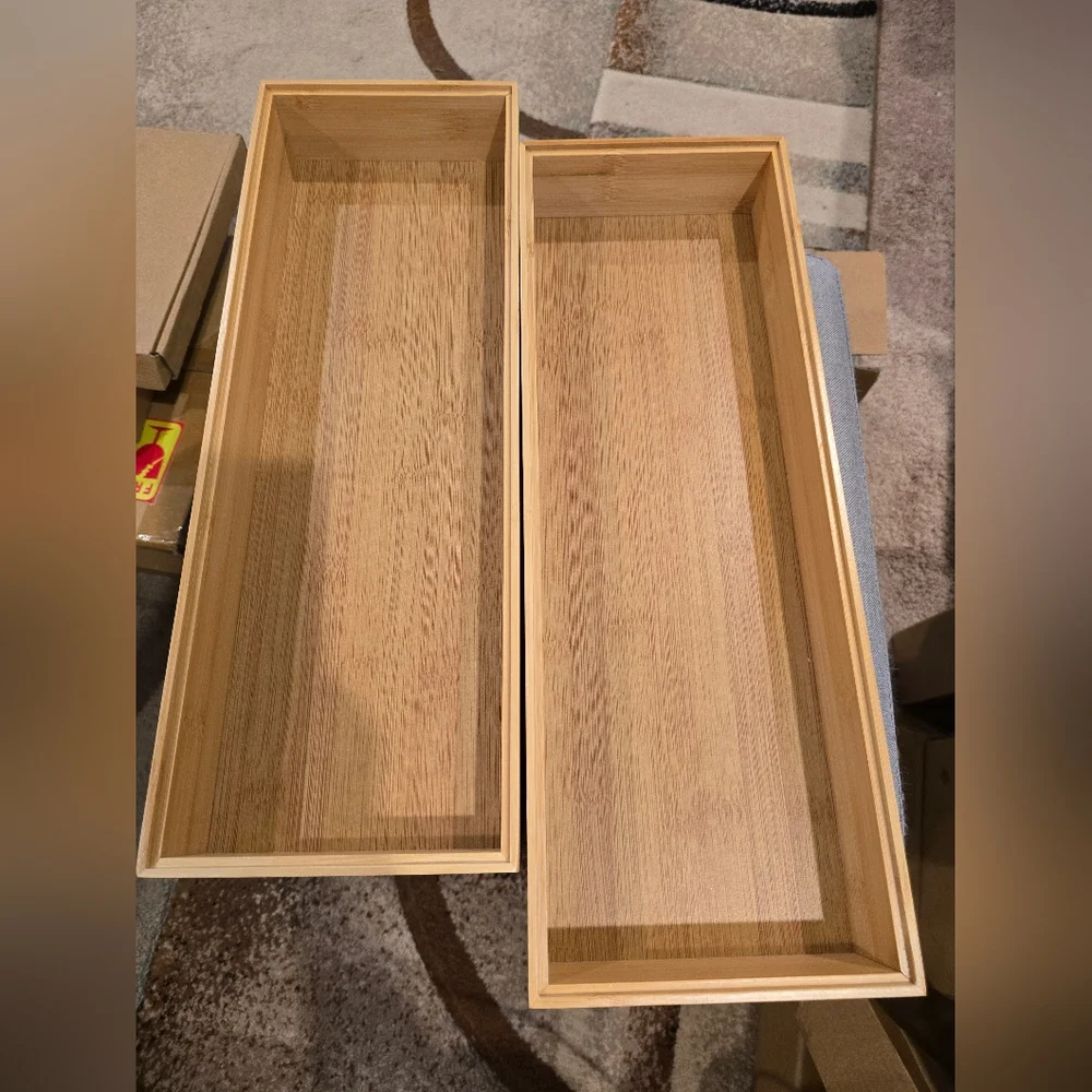 Greatseas 2 Pc Bamboo Storage Tray Set, Drawer Or Counter
